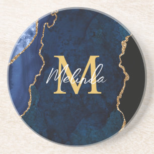 Navy Blue und Gold Marmor Agate Getränkeuntersetzer