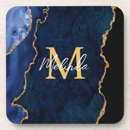 Navy Blue und Gold Marmor Agate Getränkeuntersetzer