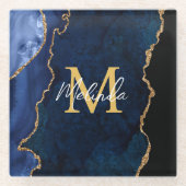 Navy Blue und Gold Marmor Agate Glasuntersetzer (Vorderseite)