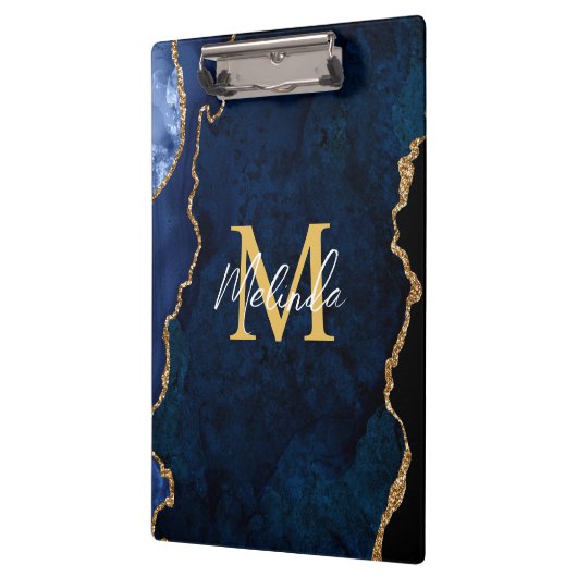 Navy Blue und Gold Marmor Agate Klemmbrett (Links)