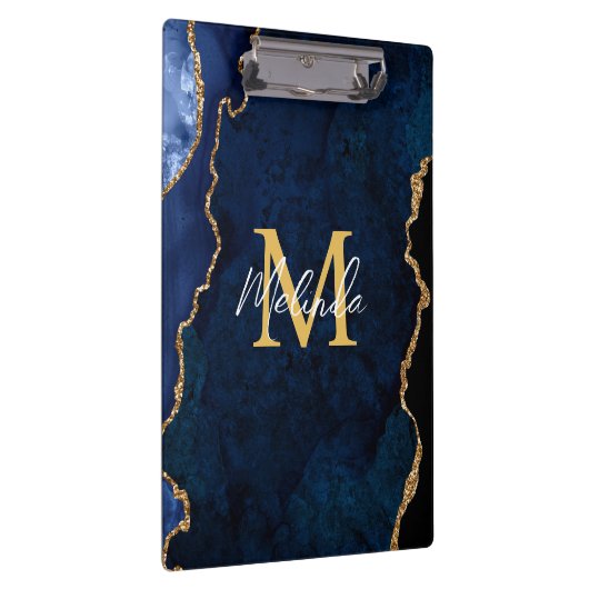 Navy Blue und Gold Marmor Agate Klemmbrett (Rechts)