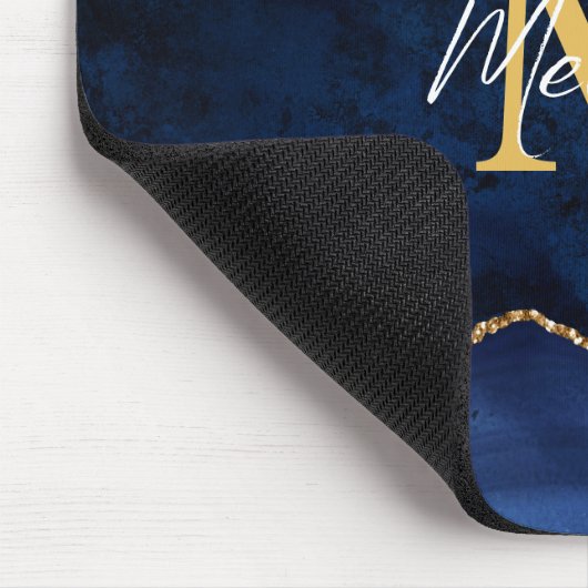 Navy Blue und Gold Marmor Agate Mousepad (Ecke)