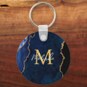 Navy Blue und Gold Marmor Agate Schlüsselanhänger (Rückseite)