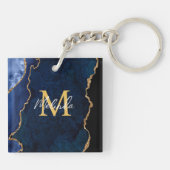 Navy Blue und Gold Marmor Agate Schlüsselanhänger (Rückseite)