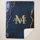 Navy Blue und Gold Marmor Agate Sherpadecke (Vorderseite)