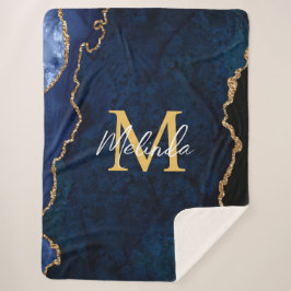 Navy Blue und Gold Marmor Agate Sherpadecke