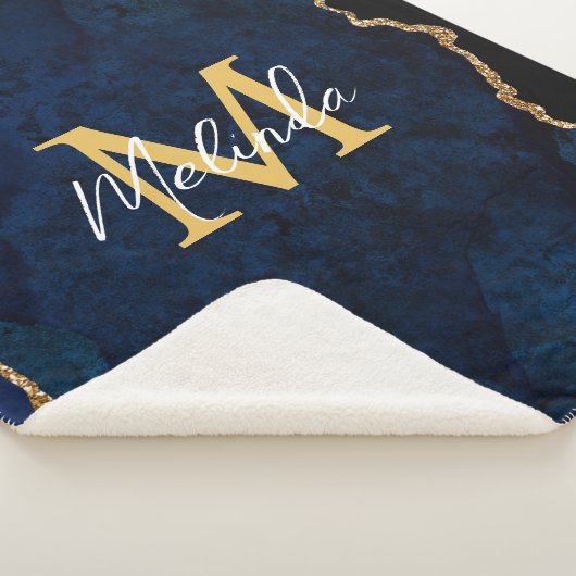 Navy Blue und Gold Marmor Agate Sherpadecke (3/4)