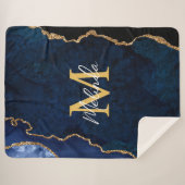 Navy Blue und Gold Marmor Agate Sherpadecke (Vorderseite (Horizontal))