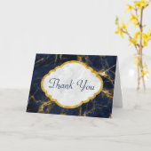 Navy Blue und Gold Marmor Moderne, stilvolle Dankb Karte (Gelbe Blume)
