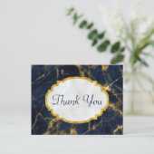 Navy Blue und Gold Marmor Moderne, stilvolle Dankb Postkarte (Stehend Vorderseite)