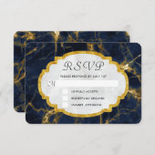 Navy Blue und Gold Marmor Moderne, stilvolle Hochz RSVP Karte (Vorne/Hinten)