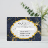 Navy Blue und Gold Marmor Moderne, stilvolle Hochz RSVP Karte (Stehend Vorderseite)