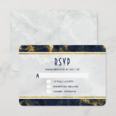 Navy Blue und Gold Marmor Moderne, stilvolle Hochz RSVP Karte (Vorne/Hinten)