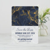 Navy Blue und Gold Marmor Moderne, stilvolle Hochz Save The Date (Stehend Vorderseite)