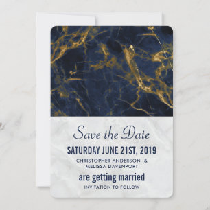 Navy Blue und Gold Marmor Moderne, stilvolle Hochz Save The Date