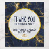 Navy Blue und Gold Marmor Moderne, stilvolle Hochz Weinetikett (Einzelnes Label)