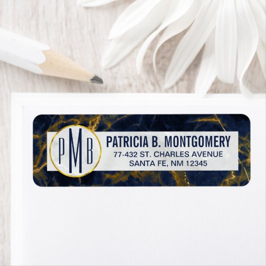 Navy Blue und Gold Marmor Moderne, stilvolle Monog (Insitu)