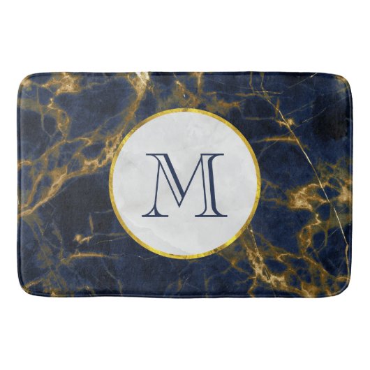 Navy Blue und Gold Marmor Moderne, stilvolle Monog Badematte (Vorderseite)