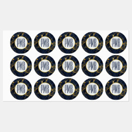 Navy Blue und Gold Marmor Moderne, stilvolle Monog Etiketten