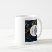 Navy Blue und Gold Marmor Moderne, stilvolle Monog Kaffeetasse (VorderseiteRechts)
