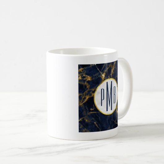 Navy Blue und Gold Marmor Moderne, stilvolle Monog Kaffeetasse (VorderseiteRechts)