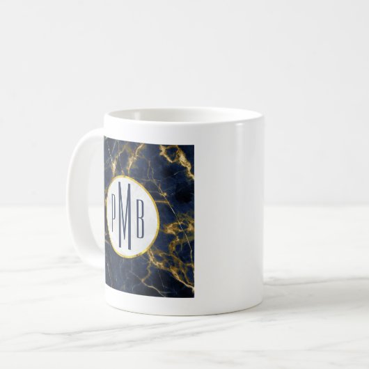 Navy Blue und Gold Marmor Moderne, stilvolle Monog Kaffeetasse (Vorderseite Links)