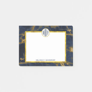 Navy Blue und Gold Marmor Moderne, stilvolle Monog Post-it Klebezettel