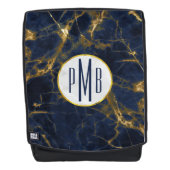 Navy Blue und Gold Marmor Moderne, stilvolle Monog Rucksack (Vorderseite)