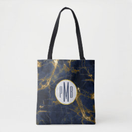 Navy Blue und Gold Marmor Moderne, stilvolle Monog Tasche