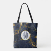 Navy Blue und Gold Marmor Moderne, stilvolle Monog Tasche (Rückseite)