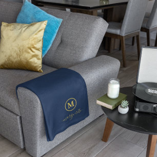 Navy Blue und Gold Monogram Fleecedecke