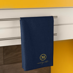 Navy Blue und Gold Monogram Geschirrtuch