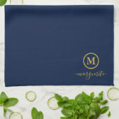 Navy Blue und Gold Monogram Geschirrtuch (Gefaltet)