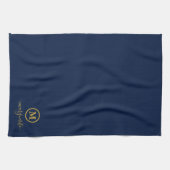 Navy Blue und Gold Monogram Geschirrtuch (Horizontal)