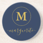 Navy Blue und Gold Monogram Getränkeuntersetzer (Vorne)