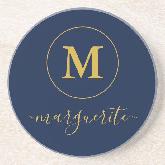 Navy Blue und Gold Monogram Getränkeuntersetzer (Vorne)