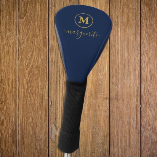 Navy Blue und Gold Monogram Golf Headcover