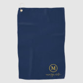 Navy Blue und Gold Monogram Golfhandtuch (Vorderseite)