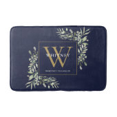 Navy Blue und Gold Monogram Greenerity Blätter Badematte (Vorderseite)