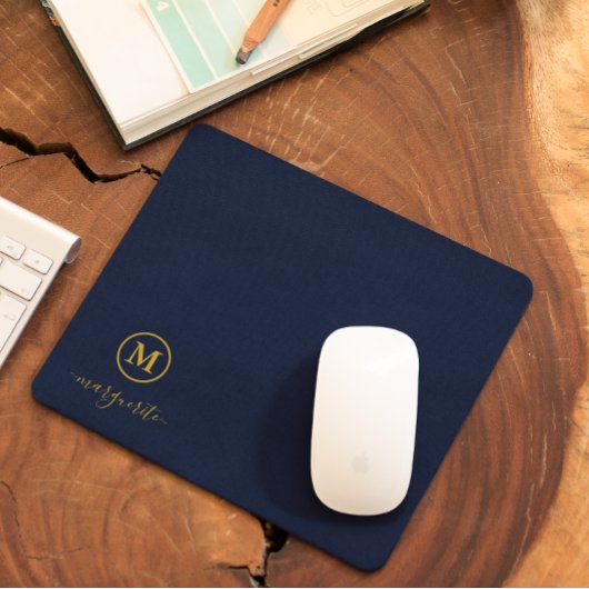 Navy Blue und Gold Monogram Mousepad