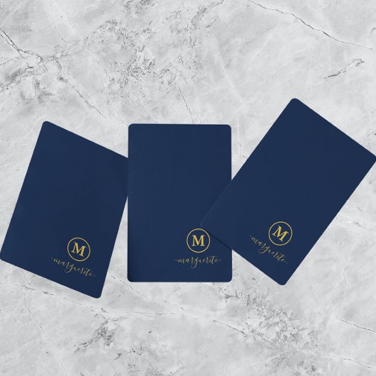 Navy Blue und Gold Monogram Spielkarten