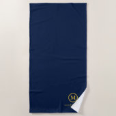 Navy Blue und Gold Monogram Strandtuch (Vorderseite)