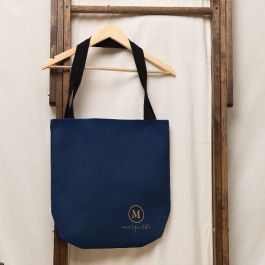 Navy Blue und Gold Monogram Tasche
