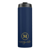 Navy Blue und Gold Monogram Thermosbecher (Vorderseite)