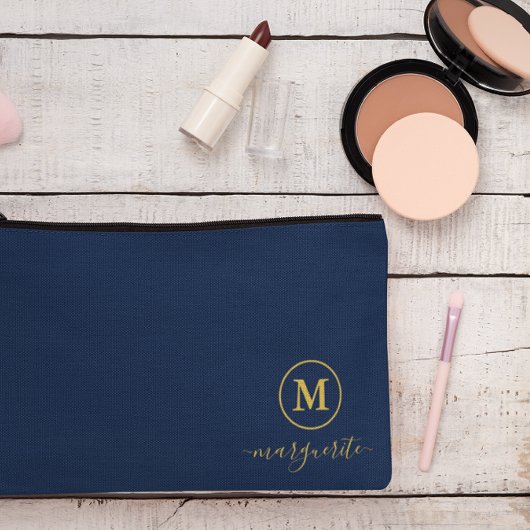 Navy Blue und Gold Monogram Zubehörtasche