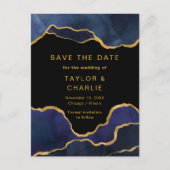 Navy Blue und Gold Painted Agate Save the Date Pos Postkarte (Vorderseite)