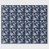 Navy Blue und Gold Scribble Weihnachtsbaum Geschenkpapier (Flach)