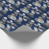 Navy Blue und Gold Scribble Weihnachtsbaum Geschenkpapier (Ecke)