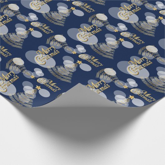 Navy Blue und Gold Scribble Weihnachtsbaum Geschenkpapier (Ecke)