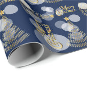 Navy Blue und Gold Scribble Weihnachtsbaum Geschenkpapier (Rolleneckpunkt)